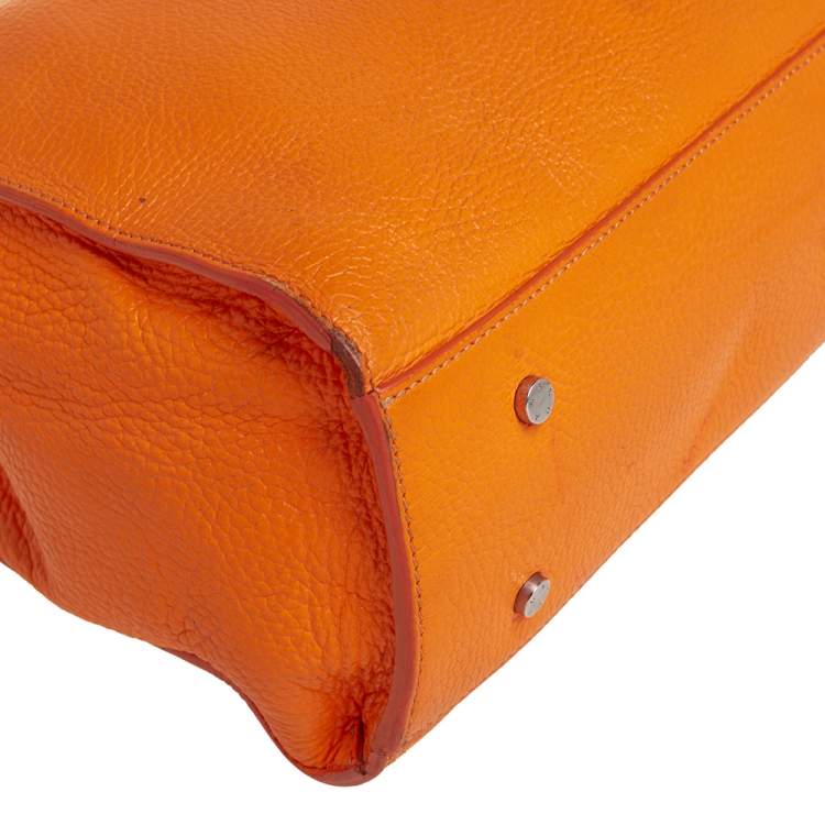 Pre Owned Aigner Orange Grained Leather Cybill Tote
