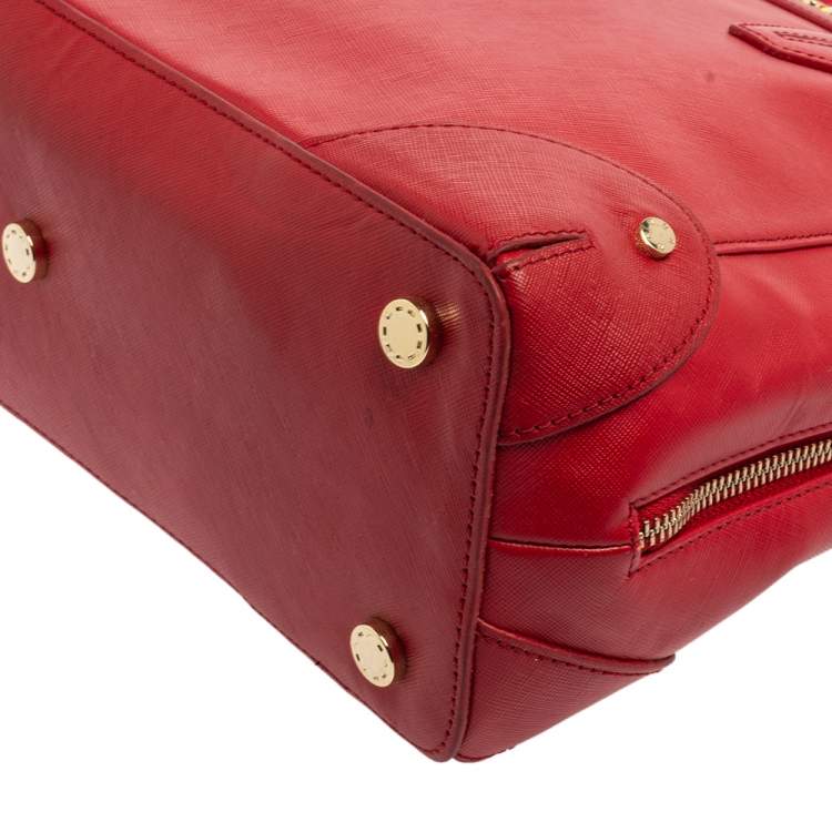 Pre Owned Aigner Red Leather Side Zip Satchel