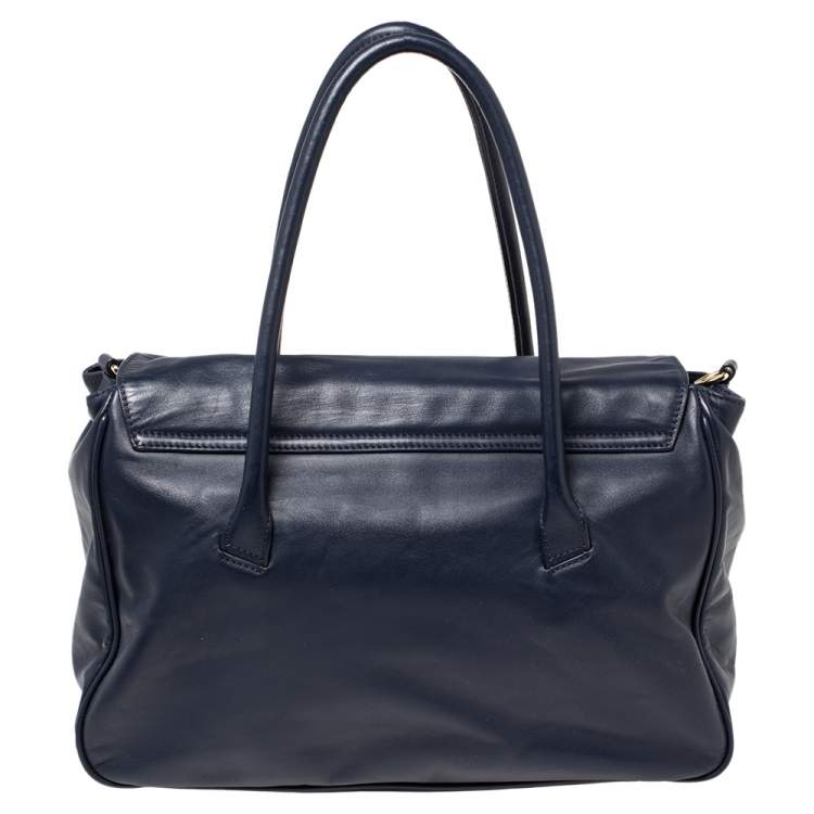 Pre Owned Aigner Blue Leather Flap Satchel