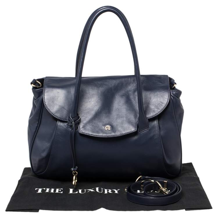 Pre Owned Aigner Blue Leather Flap Satchel