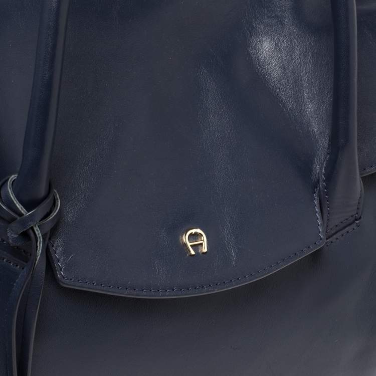 Pre Owned Aigner Blue Leather Flap Satchel