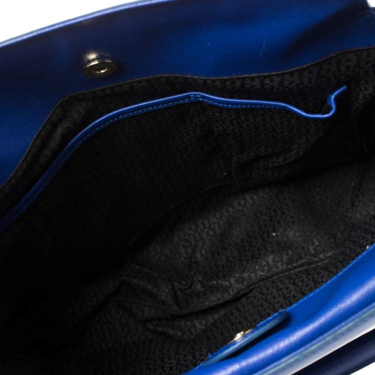 Pre Owned Aigner Blue Leather Side Zip Satchel
