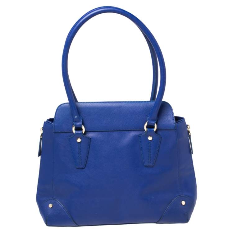 Pre Owned Aigner Blue Leather Side Zip Satchel