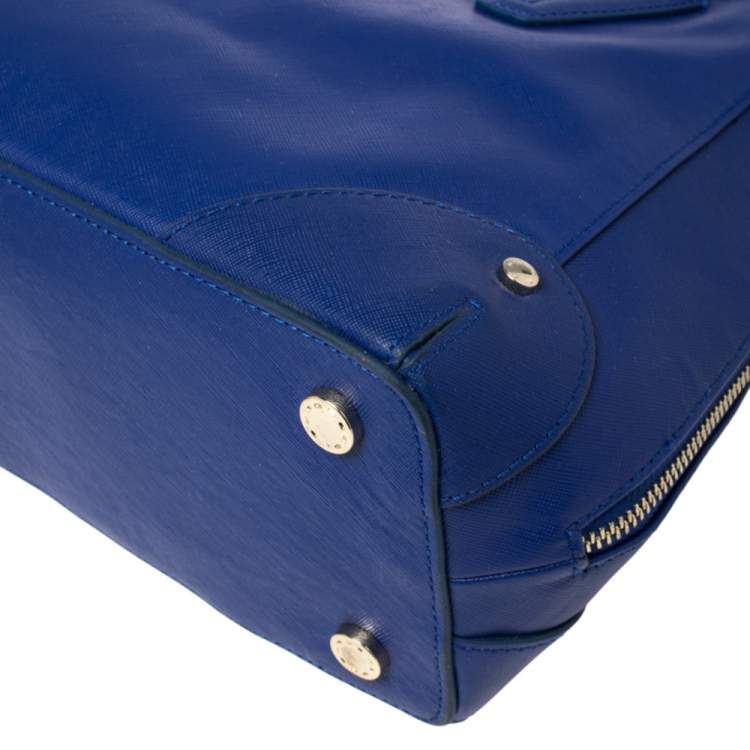 Pre Owned Aigner Blue Leather Side Zip Satchel