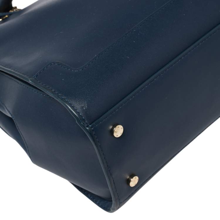 Pre Owned Aigner Blue Leather Turnlock Charm Tote