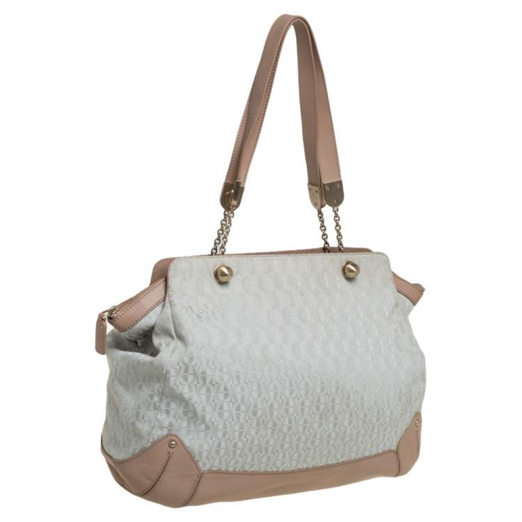 Pre Owned Aigner Grey/Beige Canvas And Leather Satchel 