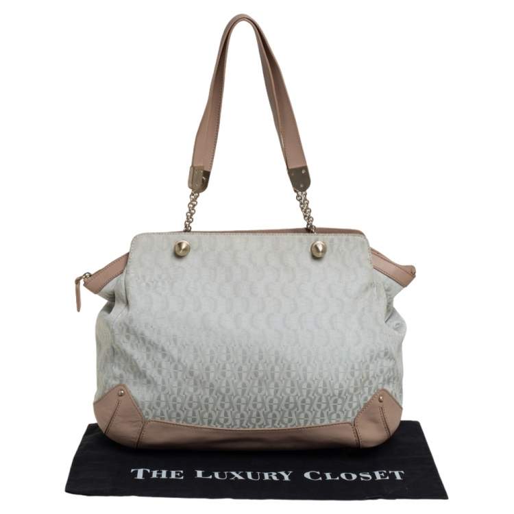 Pre Owned Aigner Grey/Beige Canvas And Leather Satchel 
