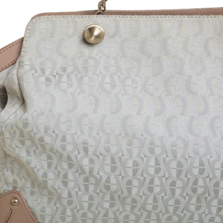 Pre Owned Aigner Grey/Beige Canvas And Leather Satchel 
