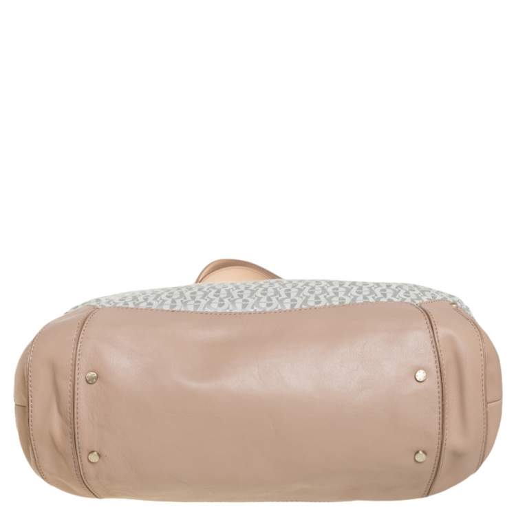 Pre Owned Aigner Grey/Beige Canvas And Leather Satchel 