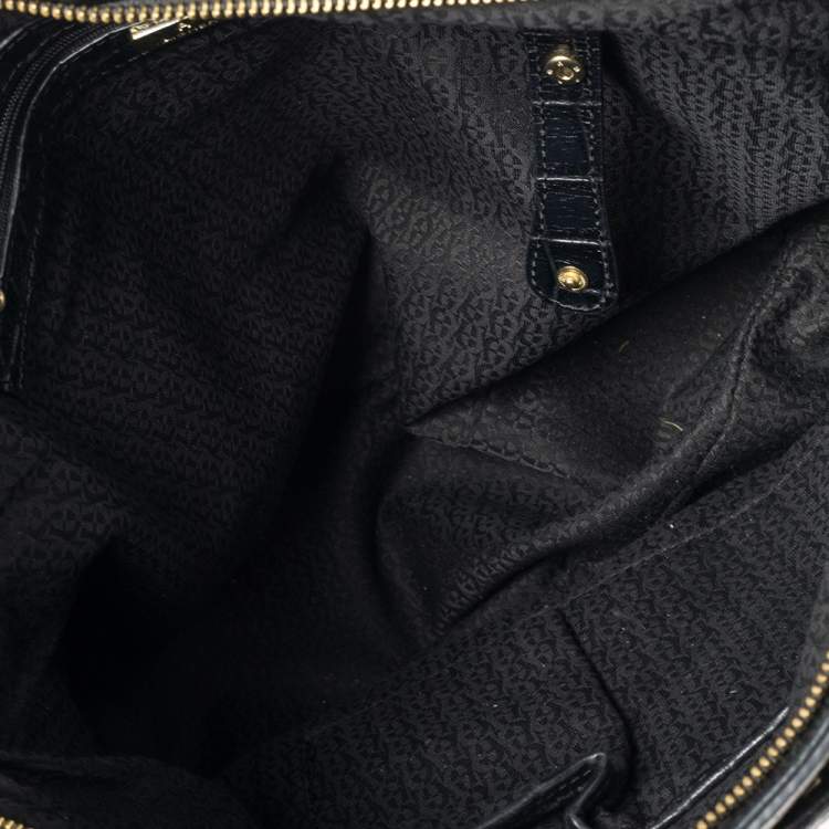 Pre Owned Aigner Black Croc Embossed Leather Dome Satchel