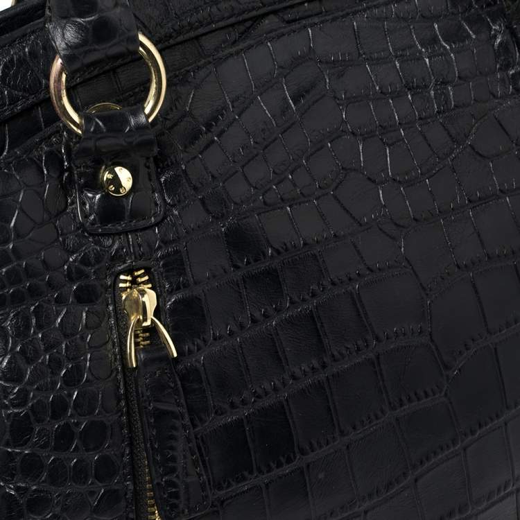Pre Owned Aigner Black Croc Embossed Leather Dome Satchel