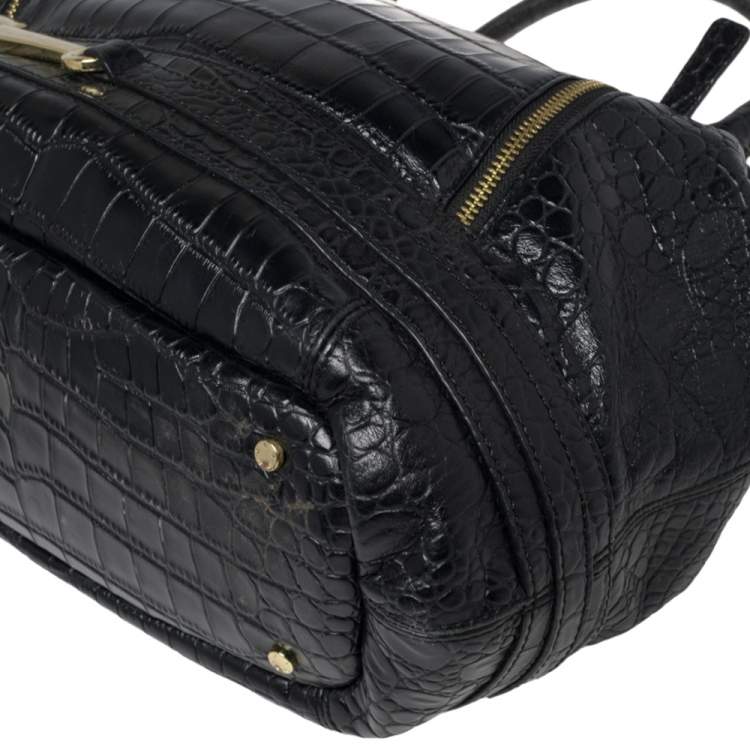Pre Owned Aigner Black Croc Embossed Leather Dome Satchel