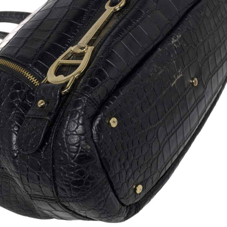 Pre Owned Aigner Black Croc Embossed Leather Dome Satchel