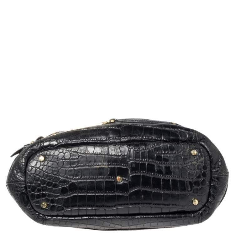 Pre Owned Aigner Black Croc Embossed Leather Dome Satchel