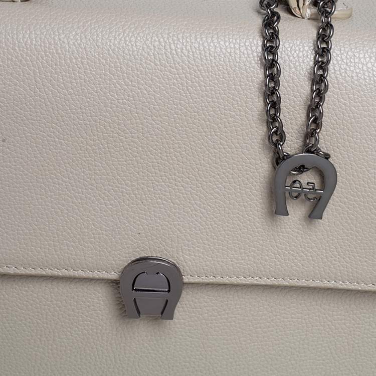 Pre Owned Aigner Beige Leather Genoveva Top Handle Bag