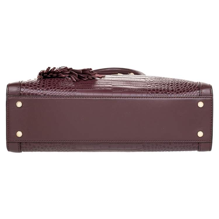 Pre Owned Aigner Burgundy Crocodile Embossed Leather Cavallina Tote