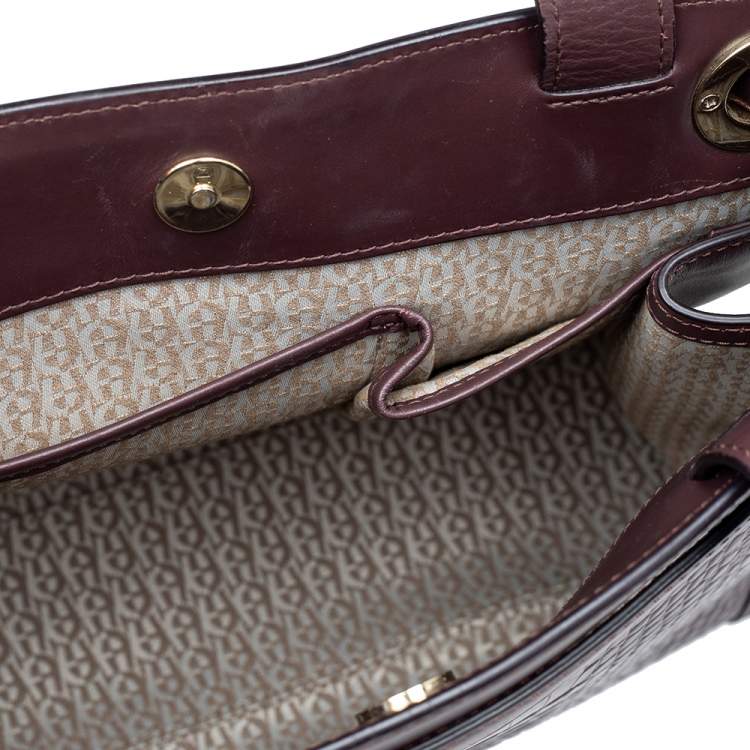Pre Owned Aigner Burgundy Crocodile Embossed Leather Cavallina Tote