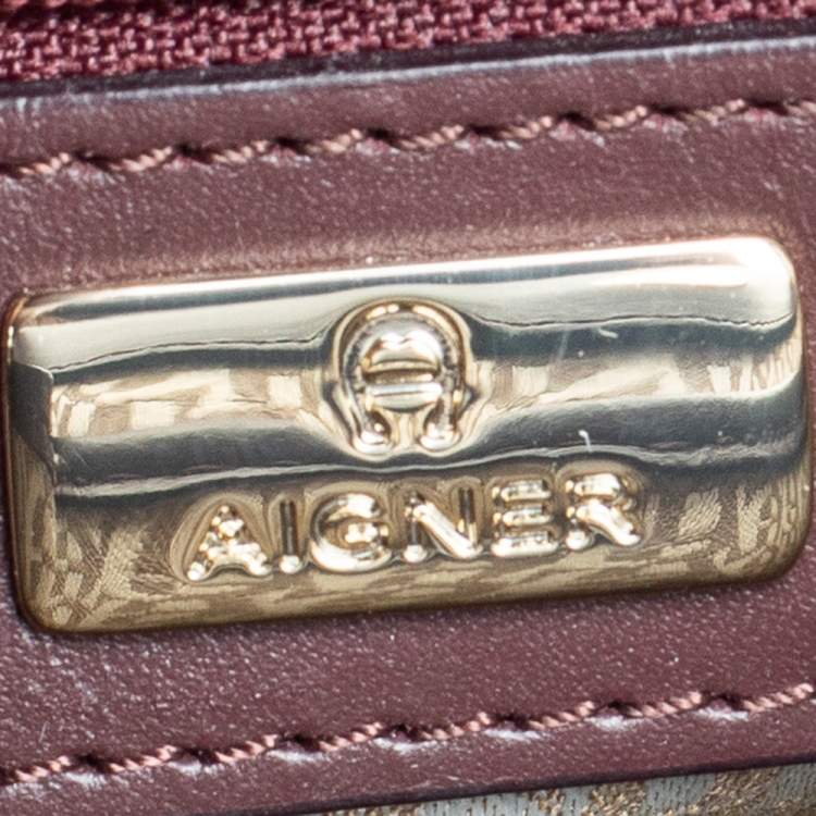 Pre Owned Aigner Burgundy Crocodile Embossed Leather Cavallina Tote