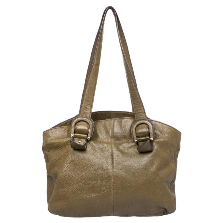 Pre Owned Aigner Green Leather Tote