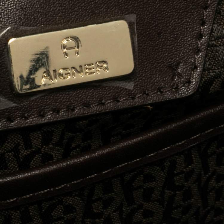 Pre Owned Aigner Brown Signature Coated Canvas Genoveva Top Handle Bag