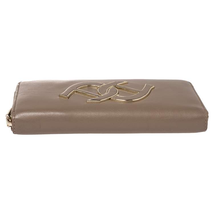Pre Owned Aigner Clay Brown Leather Zip Around Wallet