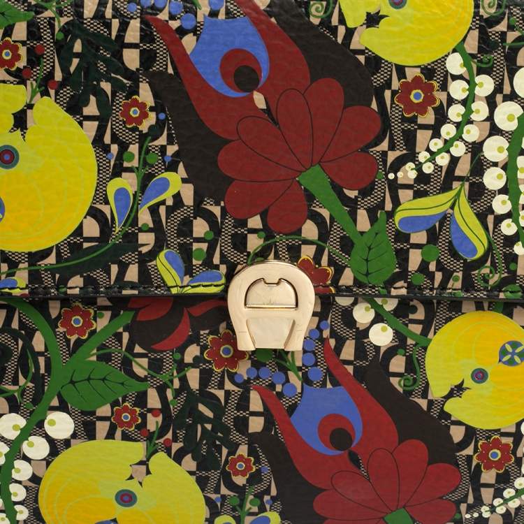 Pre Owned Aigner Multicolor Printed Coated Canvas and Leather Genoveva Top Handle Bag