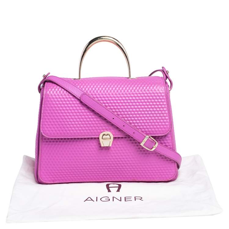 Pre Owned Aigner Pink Embossed Leather Genoveva M Top Handle Bag 