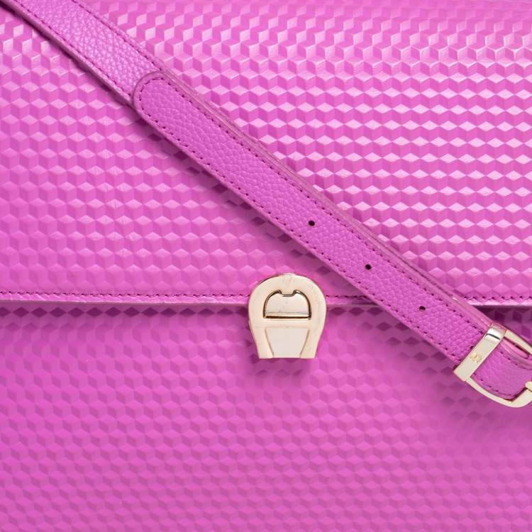Pre Owned Aigner Pink Embossed Leather Genoveva M Top Handle Bag 