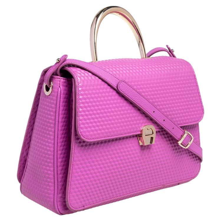 Pre Owned Aigner Pink Embossed Leather Genoveva M Top Handle Bag 