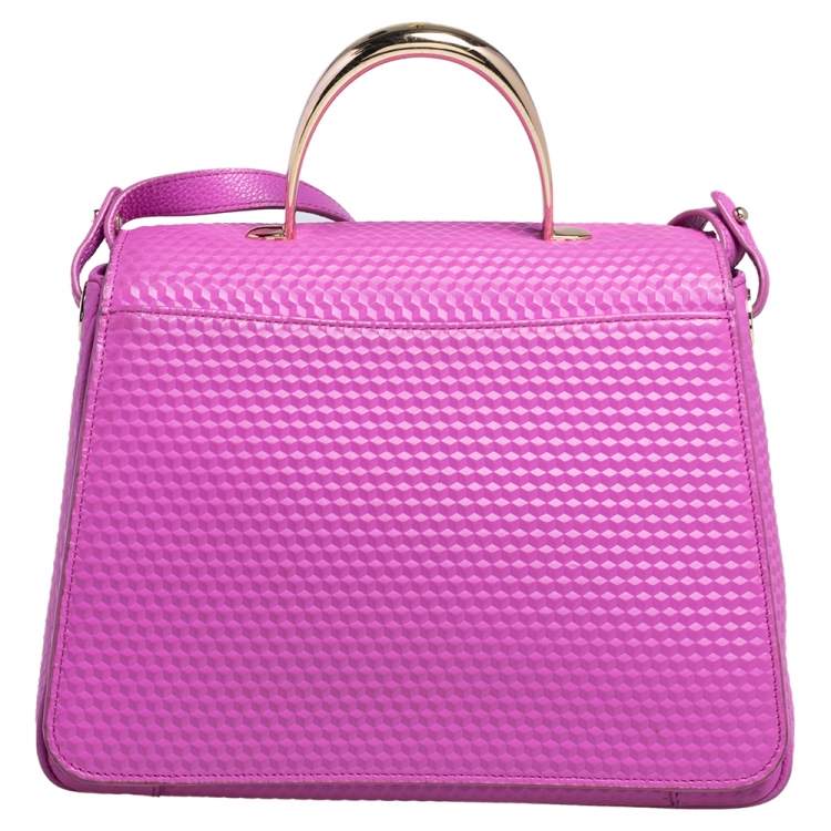 Pre Owned Aigner Pink Embossed Leather Genoveva M Top Handle Bag 