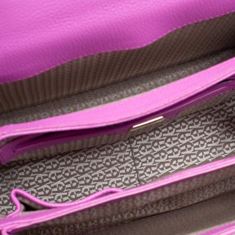 Pre Owned Aigner Pink Embossed Leather Genoveva M Top Handle Bag 