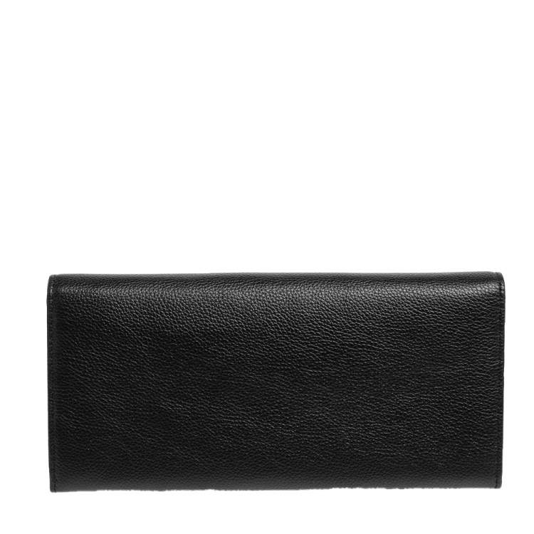 Pre Owned Aigner Black Leather Logo Flap Continental Wallet