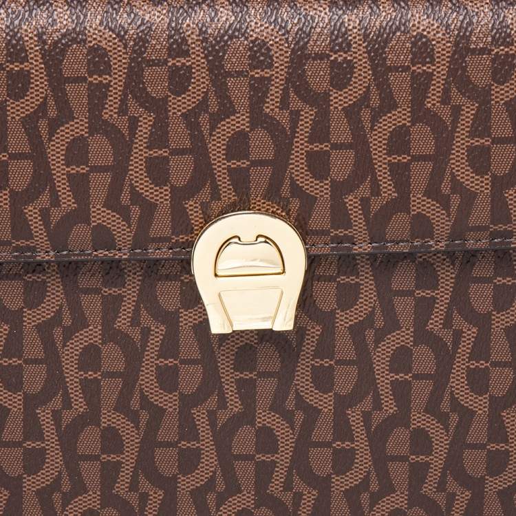 Pre Owned Aigner Brown Signature Coated Canvas Genoveva Top Handle Bag
