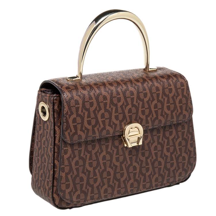 Pre Owned Aigner Brown Signature Coated Canvas Genoveva Top Handle Bag