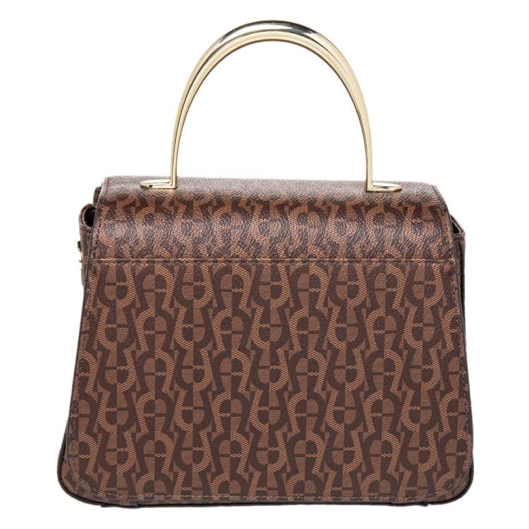 Pre Owned Aigner Brown Signature Coated Canvas Genoveva Top Handle Bag
