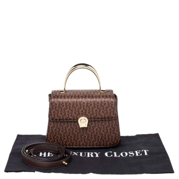 Pre Owned Aigner Brown Signature Coated Canvas Genoveva Top Handle Bag