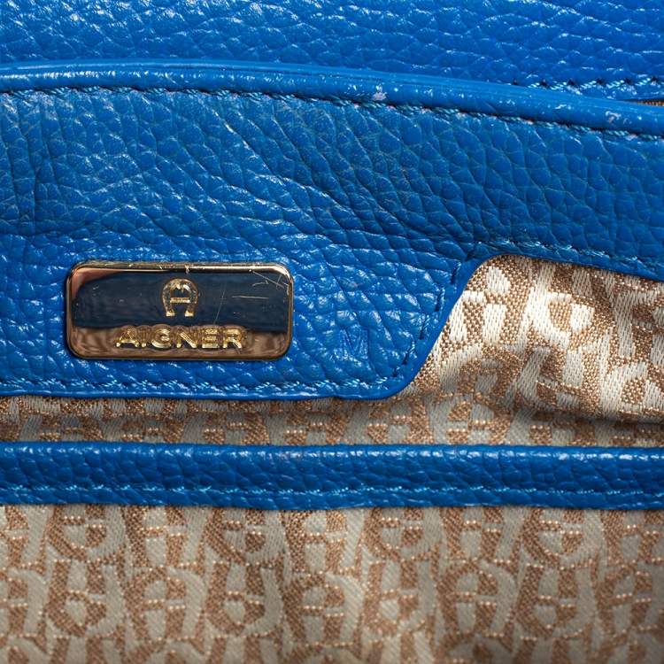 Pre Owned Aigner Blue Embossed Leather Genoveva Top Handle Bag