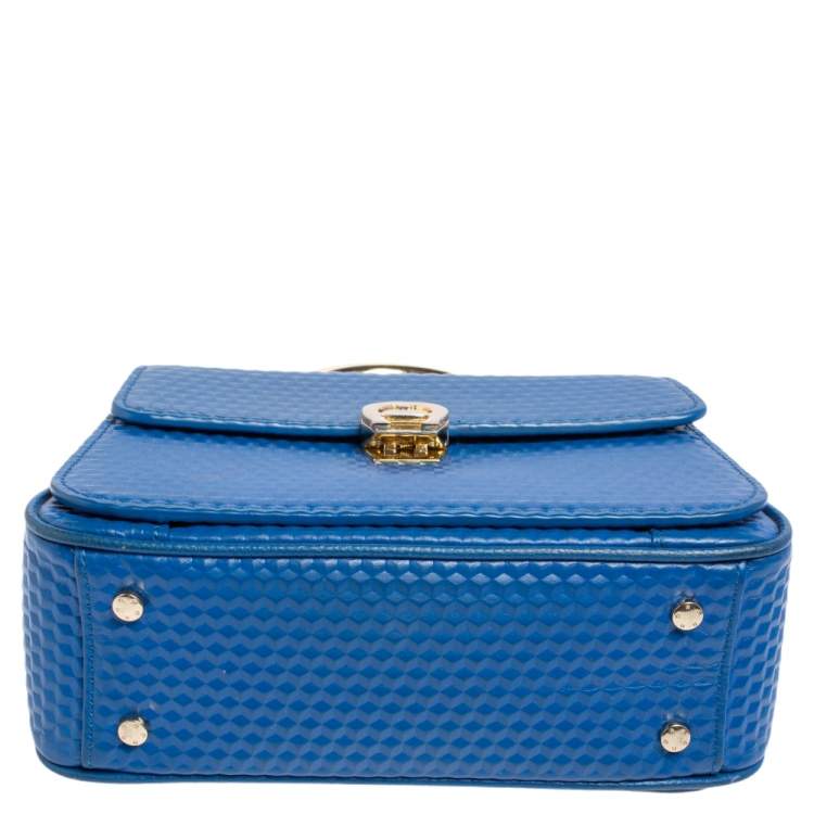 Pre Owned Aigner Blue Embossed Leather Genoveva Top Handle Bag