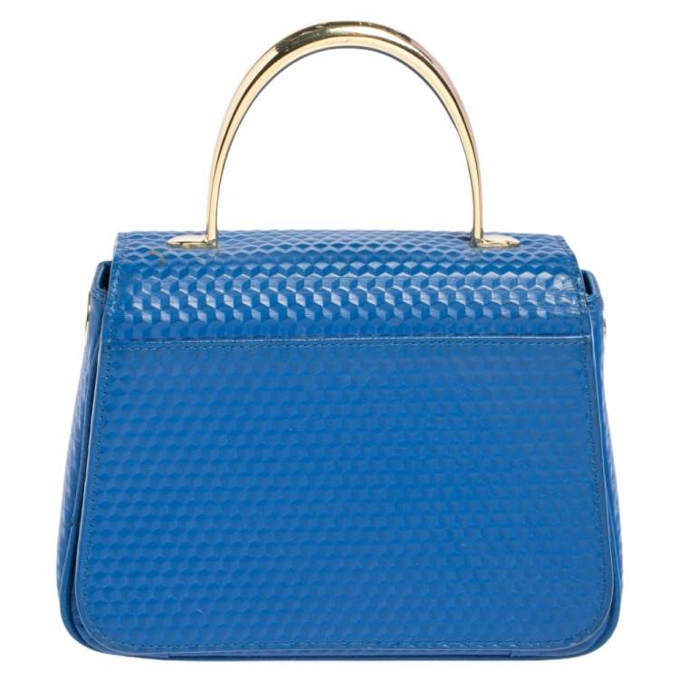 Pre Owned Aigner Blue Embossed Leather Genoveva Top Handle Bag