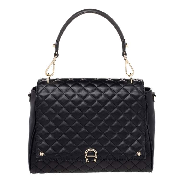 Pre Owned Aigner Black Leather Garda Top Handle Bag
