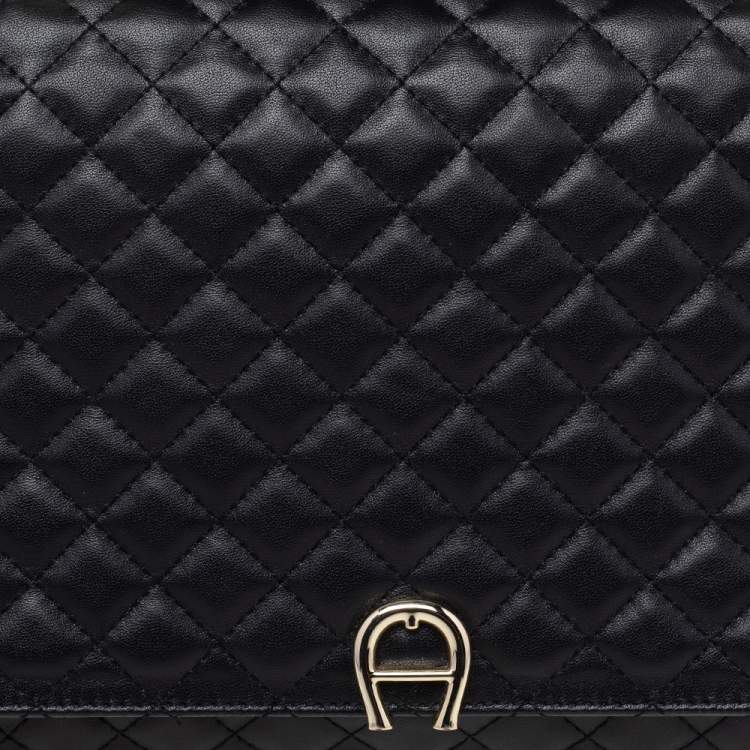 Pre Owned Aigner Black Leather Garda Top Handle Bag