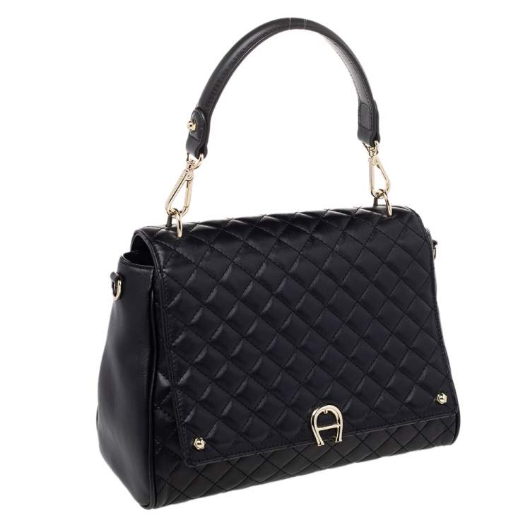 Pre Owned Aigner Black Leather Garda Top Handle Bag