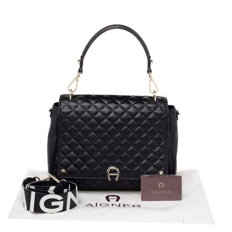 Pre Owned Aigner Black Leather Garda Top Handle Bag