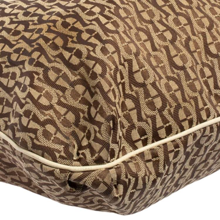 Pre Owned Aigner Beige/Cream Signature Canvas and Leather Zipped Hobo