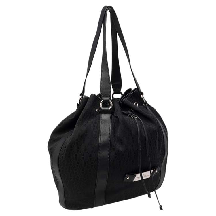 Pre Owned Aigner Black Signature Canvas and Leather Drawstring Tote