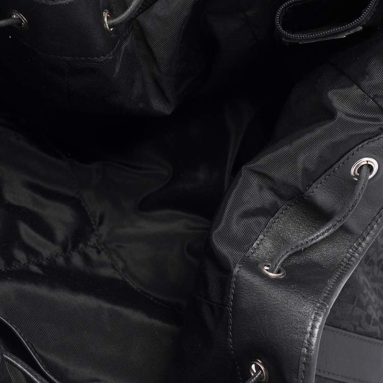 Pre Owned Aigner Black Signature Canvas and Leather Drawstring Tote