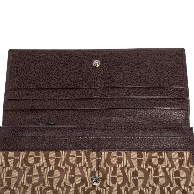 Pre Owned Aigner Beige/Brown Signature Canvas and Leather Flap Continental Wallet
