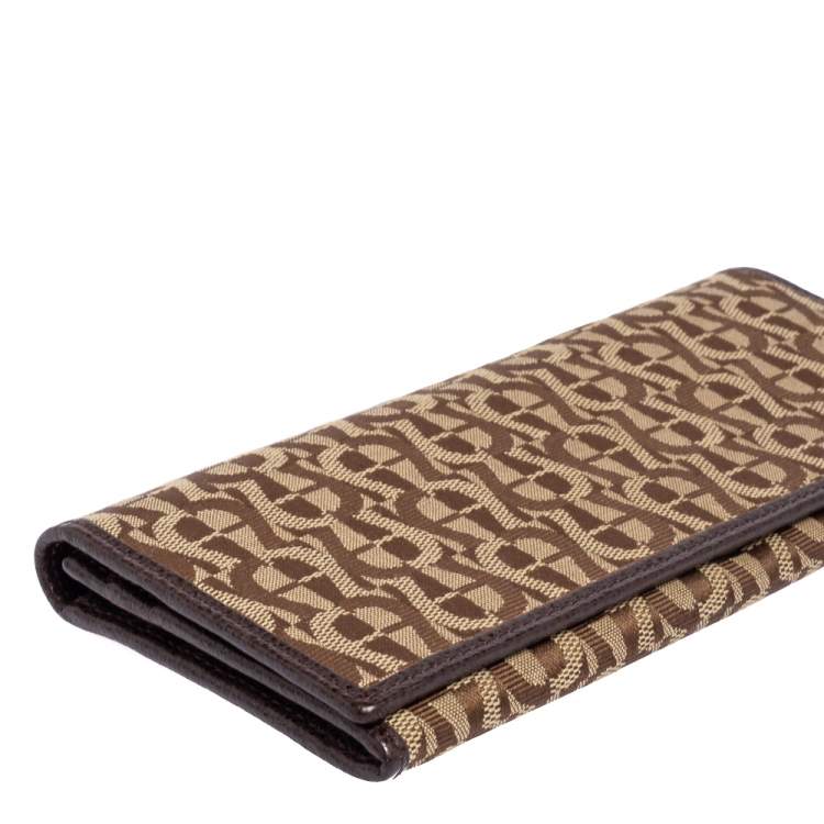 Pre Owned Aigner Beige/Brown Signature Canvas and Leather Flap Continental Wallet