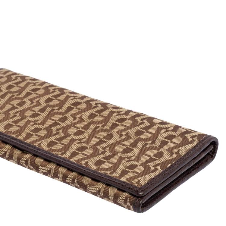 Pre Owned Aigner Beige/Brown Signature Canvas and Leather Flap Continental Wallet