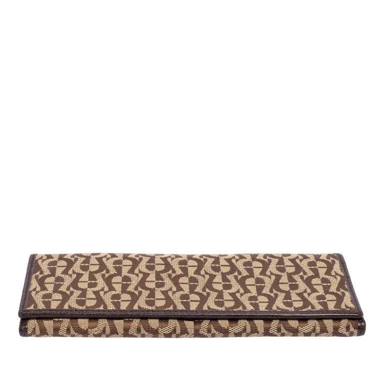 Pre Owned Aigner Beige/Brown Signature Canvas and Leather Flap Continental Wallet